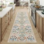 Beige Floral Washable 2x8 Runner Rug