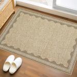 GarveeHome Door Mat Indoor Rugs for Entryway Scalloped Solid Tan Jute Digital Printing Small Rug 2x3 Washable Non-Slip Modern Soft Low-Pile Carpet for Bedroom Kitchen Entrance