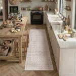 Beige Vintage Washable Runner Rug for Hallway