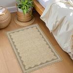 GarveeHome Door Mat Indoor Rugs for Entryway Scalloped Solid Tan Jute Digital Printing Small Rug 2x3 Washable Non-Slip Modern Soft Low-Pile Carpet for Bedroom Kitchen Entrance