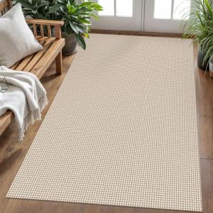 KOZYFLY Washable Area Rug 4x6 ft Non Slip Rubber Backed Living Room Rugs Braided Woven Cotton Kitchen Rugs Indoor Outdoor Entryway Rug Floor Carpet for Dining Living Room Bedroom, Ivory/Khaki