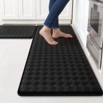 TranquilRelax Kitchen Mats, 2PCS Kitchen Rugs, Cushioned Anti Fatigue Kitchen Mats for Floor, Non-Slip Standing Sink Mat, Waterproof Kitchen Rug Set for Kitchen Floor Office,17.3"×30"+17.3"×47" Black