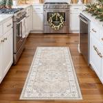 Washable 2x5 Hallway Runner Rug: Vintage Water Resistant Kitchen Entryway Rug Ultra Soft Living Room Bedroom Carpet with Non Slip Backing Indoor Low Pile Floor Mat for Bathroom Dining Room(2X5,Beige)
