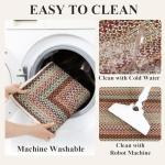 HEBE Washable Kitchen Rugs Sets of 3, Non Slip Absorbent Kitchen Rugs and Mats, Farmhouse Stain Resistant Faux Jute Kitchen Mat Carpet Runner for Kitchen Floor, Laundry Room, Hallway, Red