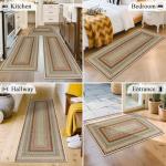 HEBE Washable Kitchen Rugs Sets of 3, Non Slip Absorbent Kitchen Rugs and Mats, Farmhouse Stain Resistant Faux Jute Kitchen Mat Carpet Runner for Kitchen Floor, Laundry Room, Hallway, Red