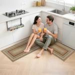 HEBE Washable Kitchen Rugs Sets of 3, Non Slip Absorbent Kitchen Rugs and Mats, Farmhouse Stain Resistant Faux Jute Kitchen Mat Carpet Runner for Kitchen Floor, Laundry Room, Hallway, Red