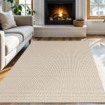 KOZYFLY Washable Area Rug 4x6 ft Non Slip Rubber Backed Living Room Rugs Braided Woven Cotton Kitchen Rugs Indoor Outdoor Entryway Rug Floor Carpet for Dining Living Room Bedroom, Ivory/Khaki