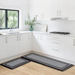 KitchenClouds [2 PCS] Kitchen Rugs Cushioned Anti-Fatigue Kitchen Mats for Floor Waterproof Kitchen Rug Set Non-Slip Comfort Standing Mat for Office, Sink, Laundry 17.3"×29"+17.3"×47",Black
