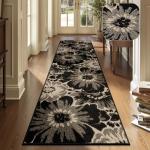 Findosom Hallway Runner Rug 2x8, Non Slip High-Low Textured Floral Washable Runner Rug with Rubber Backing, Boho Carpet Runner for Kitchen, Entryway, Bedroom, Laundry, Black & Beige