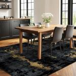 RELEANY Washable Area Rugs 5'x7' Non-Slip Modern Abstract Soft for Living Room Entryway Bedroom Nursery, Print Pattern, Dark Black Gold