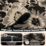 Findosom Hallway Runner Rug 2x8, Non Slip High-Low Textured Floral Washable Runner Rug with Rubber Backing, Boho Carpet Runner for Kitchen, Entryway, Bedroom, Laundry, Black & Beige