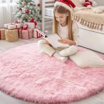 OLANLY Pink Round Rugs for Bedroom - Machine Washable, 4 ft Circle Area Rugs for Living Room, Soft and Fluffy Shaggy Carpet for Teen Girls and Boys, Nursery Rooms, Dorms, Home Decor Aesthetic