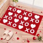 Drydiet Valentines Bathroom Rug XOXO Heart Kitchen Rug 20 x 32 Inches Non Slip Water Absorbent Bath Mat for Valentines Kitchen Entrance Shower Floor Decor