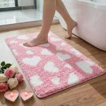 Duraaamo Valentines Bathroom Rug 16 x 24 Inch Pink Love Heart Tufted Bath Mat Decoration Absorbent Non Slip Rectangle Anniversary Wedding Mat Floor Doormats Rugs for Bathroom Living Room Home Decor