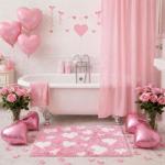 Duraaamo Valentines Bathroom Rug 16 x 24 Inch Pink Love Heart Tufted Bath Mat Decoration Absorbent Non Slip Rectangle Anniversary Wedding Mat Floor Doormats Rugs for Bathroom Living Room Home Decor