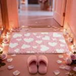 Duraaamo Valentines Bathroom Rug 16 x 24 Inch Pink Love Heart Tufted Bath Mat Decoration Absorbent Non Slip Rectangle Anniversary Wedding Mat Floor Doormats Rugs for Bathroom Living Room Home Decor
