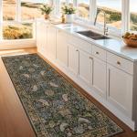 Vintage Runner Rugs for Hallways - 2'6"x8' Wide Kitchen Runners, Entryway Rug, with Flowers and Leaves, Washable Non Slip Low Pile