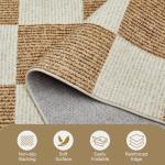 Washable Rug 5x7 Checkered Rug, Beige and White Area Rug, Boho Large Rugs for Living Room, Low Pile Lightweight Indoor Carpet with Non-Slip Backing for Bedroom Classroom Playroom Kids