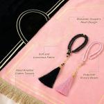 Drydiet 2 Pcs Muslim Couple Prayer Rug Set Heart Design with 2 Pcs Prayer Beads Islamic Muslim Gift Black and Pink Travel Mat Soft Velvet Mat for Couple Women Men Ramadan Eid Wedding Birthday