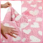 Duraaamo Valentines Bathroom Rug 16 x 24 Inch Pink Love Heart Tufted Bath Mat Decoration Absorbent Non Slip Rectangle Anniversary Wedding Mat Floor Doormats Rugs for Bathroom Living Room Home Decor