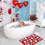 Drydiet Valentines Bathroom Rug XOXO Heart Kitchen Rug 20 x 32 Inches Non Slip Water Absorbent Bath Mat for Valentines Kitchen Entrance Shower Floor Decor