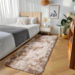 ONASAR Runner Rugs for Bedroom Living Room, Tie-Dyed Beige 2x6 Bedside Hallway Fluffy Area Rug, Ultra Soft Plush Furry Faux Fur Non Slip Floor Carpet for Nursery Kids Dorm Closet Home Decor