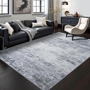 Toneed Modern Abstract Washable Area Rug - Grey 4x6 ft