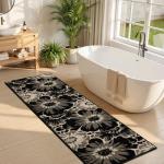 Findosom Hallway Runner Rug 2x8, Non Slip High-Low Textured Floral Washable Runner Rug with Rubber Backing, Boho Carpet Runner for Kitchen, Entryway, Bedroom, Laundry, Black & Beige