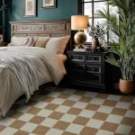 Washable Rug 5x7 Checkered Rug, Beige and White Area Rug, Boho Large Rugs for Living Room, Low Pile Lightweight Indoor Carpet with Non-Slip Backing for Bedroom Classroom Playroom Kids