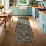 Vintage Runner Rugs for Hallways - 2'6"x8' Wide Kitchen Runners, Entryway Rug, with Flowers and Leaves, Washable Non Slip Low Pile