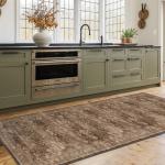 Brown Boho Washable 2x6 Runner Rugs for Hallway Kitchen Bedroom Beside Laundry Room Bathroom Rug, Pet & Kids Friendly, Non Slip Low Pile Stain Resistant Soft Faux Wool Long 24 x 72 Floor Carpet