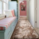 ONASAR Runner Rugs for Bedroom Living Room, Tie-Dyed Beige 2x6 Bedside Hallway Fluffy Area Rug, Ultra Soft Plush Furry Faux Fur Non Slip Floor Carpet for Nursery Kids Dorm Closet Home Decor