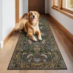 Vintage Runner Rugs for Hallways - 2'6"x8' Wide Kitchen Runners, Entryway Rug, with Flowers and Leaves, Washable Non Slip Low Pile