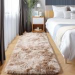 ONASAR Runner Rugs for Bedroom Living Room, Tie-Dyed Beige 2x6 Bedside Hallway Fluffy Area Rug, Ultra Soft Plush Furry Faux Fur Non Slip Floor Carpet for Nursery Kids Dorm Closet Home Decor
