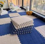 12 Pcs Kids Foam Interlocking Carpet Tiles with Border, Thick Carpet Squares Plush Floor Playmats Baby Crawling Rug - 49" x 37" (Navy Blue, 12 Tiles)