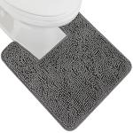 GORILLA GRIP Plush Absorbent Shaggy Chenille Bath Rug Mat for Square Toilet Base with Rubber Backing, Machine Washable Rugs, Soft Microfiber Contour Mats for Toilets, Bathroom Decor, Grey