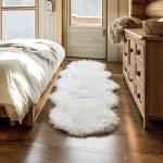 2x6 White Fluffy Rug for Bedside - Soft Fluffy Runner for Hallway - White Shaggy Carpet - Faux Sheepskin Solid Color 2x6 Oblong