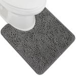 GORILLA GRIP Plush Absorbent Shaggy Chenille Bath Rug Mat for Oval Toilet Base with Rubber Backing, Machine Washable Rugs, Soft Microfiber Contour Mats for Toilets, Bathroom Decor, Grey