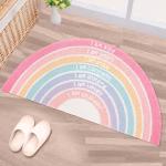 Drydiet Rainbow Doormat Welcome Door Mat Semi-Circular Area Rug with Inspirational Quote Boho Non-Slip Floor Front Doormat Resist Dirt Carpet for Girls Room Classroom 35.43"x17.72"(Pink Pastel)