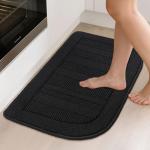 BEQHAUSE 30x18 Inch Kitchen Rug Mat Durable Kitchen Rugs Non-Slip Washable Absorbent Kitchen Mats for Floor Dirt-Resistant Semicircular Kitchen Mat (Black)