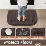 BEQHAUSE 30x18 Inch Kitchen Rug Mat Durable Kitchen Rugs Non-Slip Washable Absorbent Kitchen Mats for Floor Dirt-Resistant Semicircular Kitchen Mat (Brown)