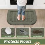 BEQHAUSE 30x18 Inch Kitchen Rug Mat Durable Kitchen Rugs Non-Slip Washable Absorbent Kitchen Mats for Floor Dirt-Resistant Semicircular Kitchen Mat (Green)