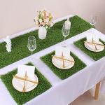 Kesfey Grass Squares Placemats 4 Packs 12"x 12" Artificial Grass Turf Patch Tiles Green Grass Squares Fake Grass Mat Synthetic Grass Rug Roll Tabletop Decorations for Home Dining Christmas Table Decor