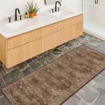 Brown Boho Washable 2x6 Runner Rugs for Hallway Kitchen Bedroom Beside Laundry Room Bathroom Rug, Pet & Kids Friendly, Non Slip Low Pile Stain Resistant Soft Faux Wool Long 24 x 72 Floor Carpet