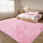 Pink Fluffy 4x6 Area Rugs for Bedroom Girls, Soft Washable Fuzzy Furry Shag Rug for Kids Room, Nursery, Dorm Decor, Cute Plush Carpet for Baby Toddler