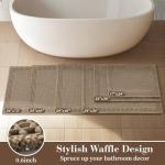 RESARE Waffle Bath Mat for Bathroom, Super Absorbent Bathroom Rugs Non Slip Machine Washable, Ultra Soft Quick Dry Boho Bath Rugs with Tassels for Floor, Upgraded Bordered Design, 24"x36" Brown