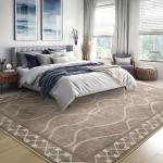 Woottpe 4x6 Area Rugs for Bedroom Living Room, Machine Washable Low Pile Rugs, Non Slip Modern Bordered Print Indoor Carpet for Entryway Office Dining Room Dorm Home Decor, Brown