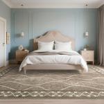 DweIke 4x6 Area Rugs for Living Room, Machine Washable Bordered Rug for Bedroom, Luxury Rubber Backing (Non-Slip) Low Pile Throw Carpet for Dining Room Kitchen Home Decor, Brown