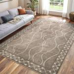 Woottpe 4x6 Area Rugs for Bedroom Living Room, Machine Washable Low Pile Rugs, Non Slip Modern Bordered Print Indoor Carpet for Entryway Office Dining Room Dorm Home Decor, Brown