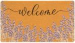 Lavender Welcome Door Mat Outside Entrance for Front Door, Indoor, Outdoor, Entryway, 17x30 Faux-Coir Spring Purple Floral Non-Slip Dirt-Trapping Thin Porch-Rug for Garden, Patio
